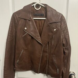 Zara Chocolate Leather Biker Jacket and black ci sono jacket set large